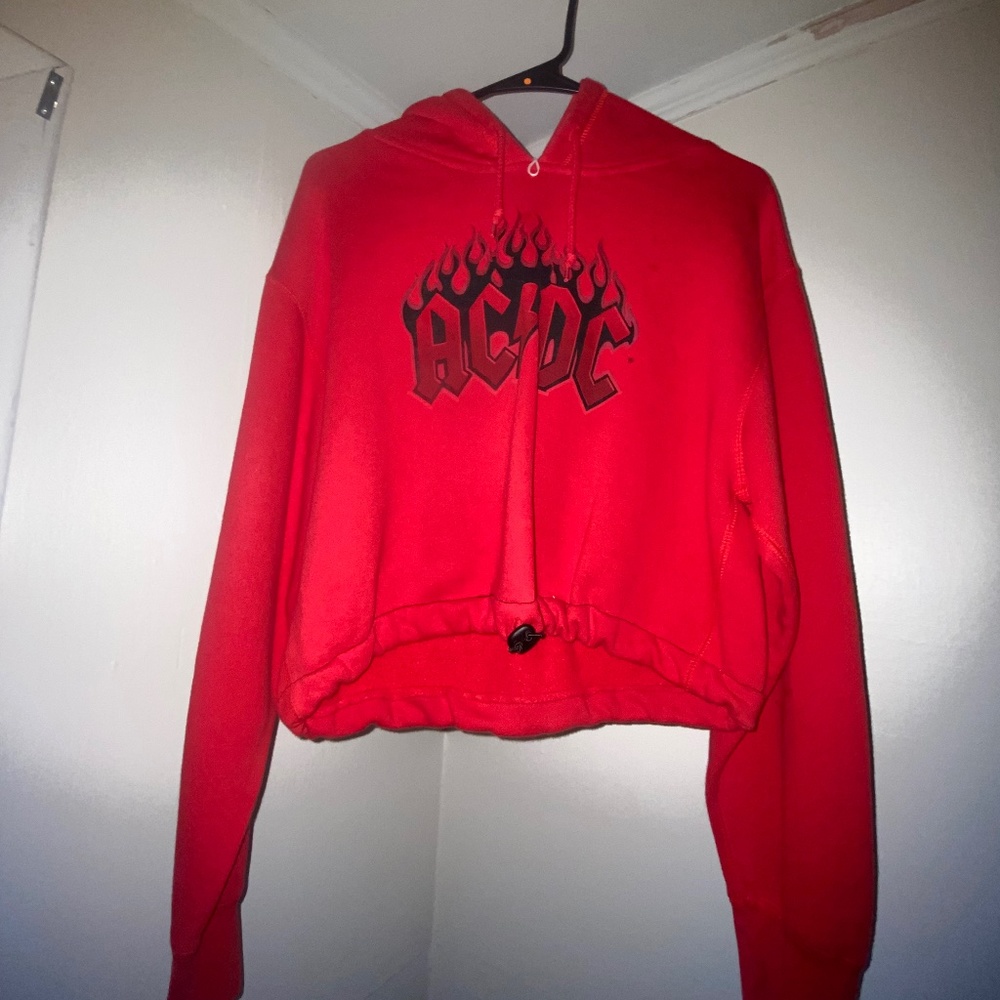 AC/DC rock n roll cropped red hoodie unisex